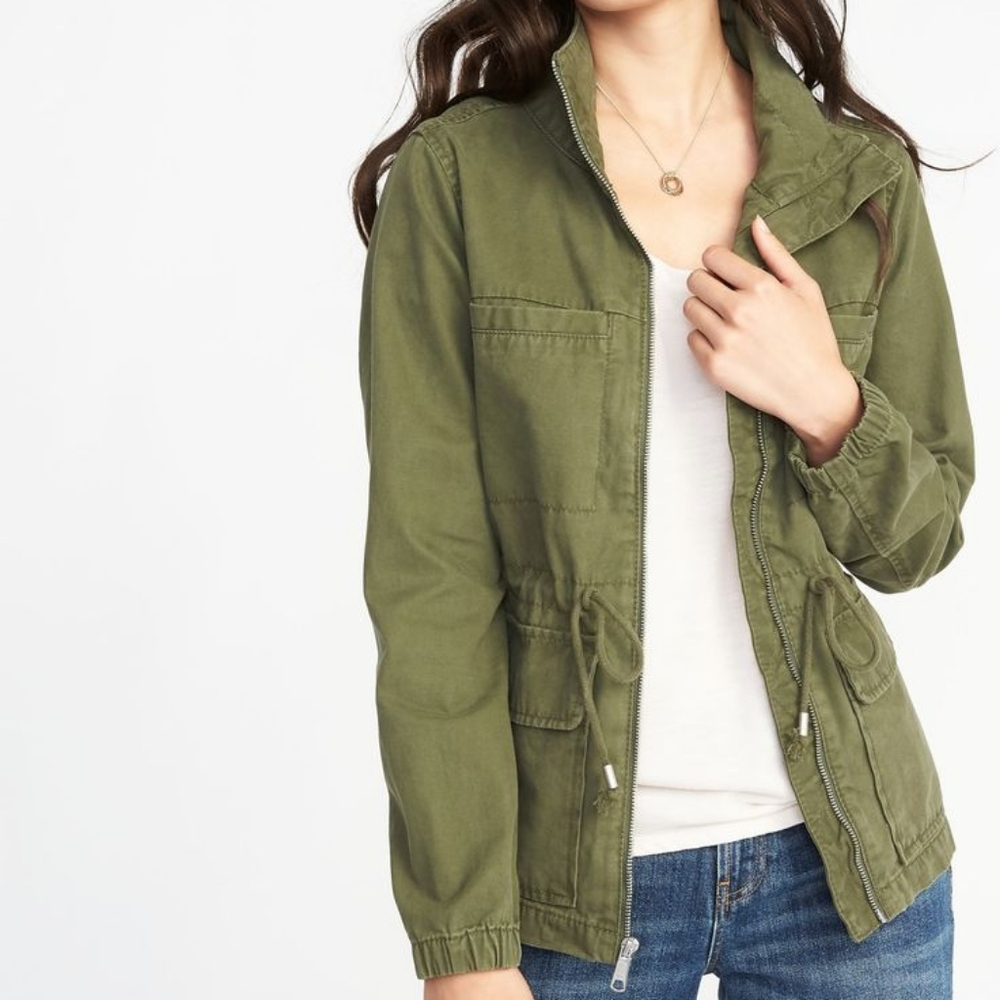 Old Navy Olive Green Twill Field Utility Cargo Zip Up Jacket ✨🧥